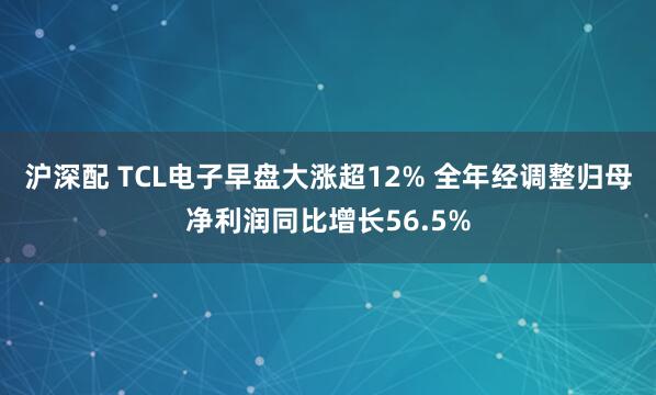 沪深配 TCL电子早盘大涨超12% 全年经调整归母净利润同比增长56.5%